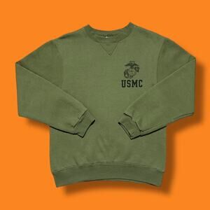 Vintage USMC Crewneck Sweatshirt 90s y2k Military Marines Olive Green Small